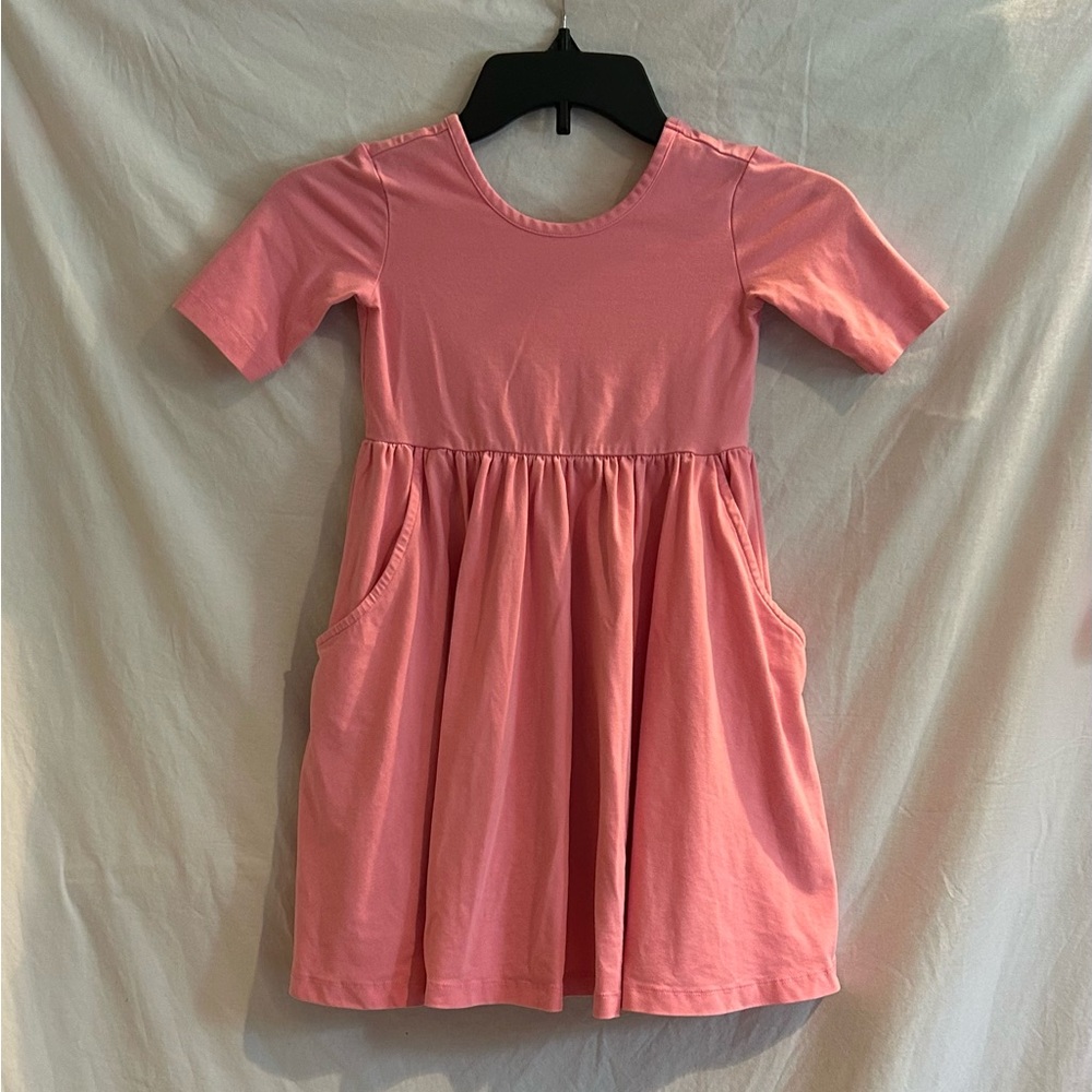 Hanna Andersson Girls Size 5 110cm Pink Short Sleeve Skater Dress Pockets
